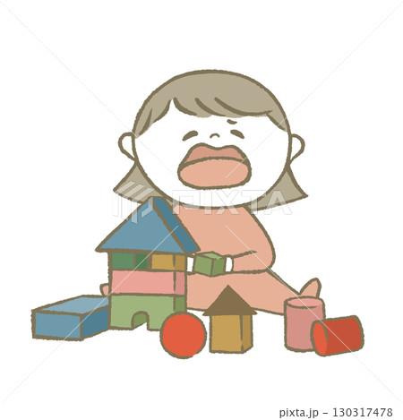 おもちゃで遊ぶ子供　ピンク 130317478