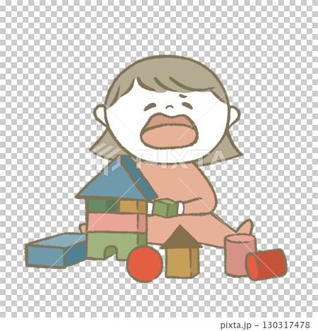 おもちゃで遊ぶ子供　ピンク 130317478