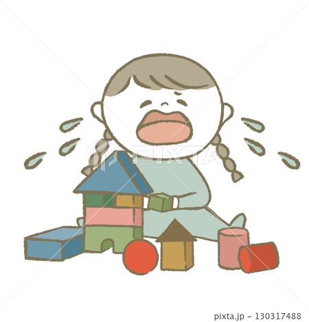 おもちゃで遊ぶ子供　水色 130317488