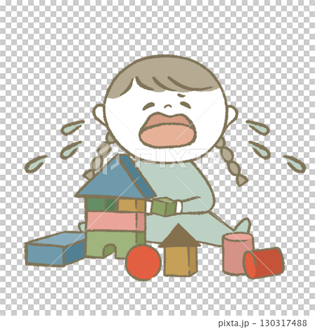 おもちゃで遊ぶ子供　水色 130317488