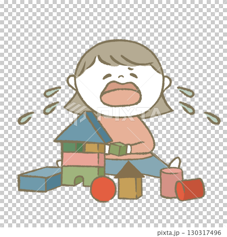 おもちゃで遊ぶ子供　ピンク 130317496