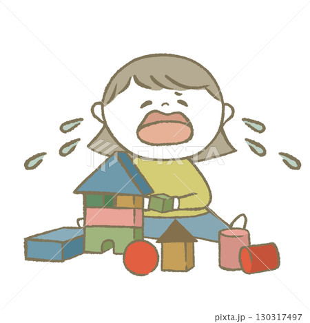 おもちゃで遊ぶ子供　黄色 130317497