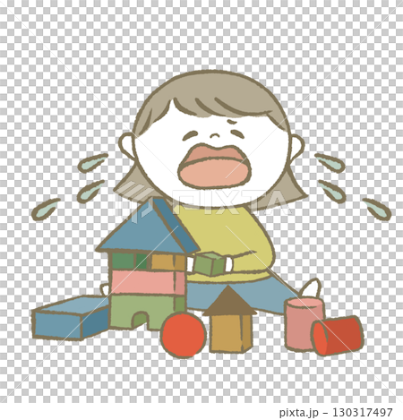 おもちゃで遊ぶ子供　黄色 130317497