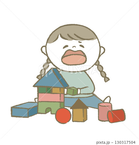 おもちゃで遊ぶ子供 水色 おもちゃで遊ぶ子供 水色 130317504