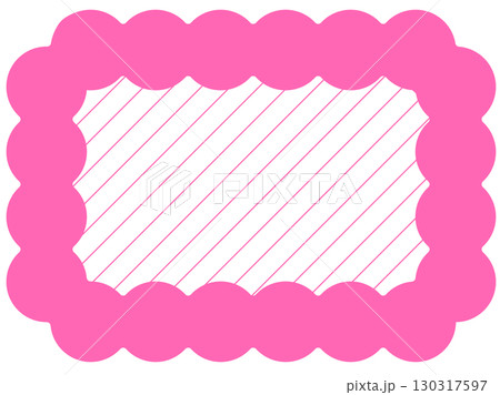 もこもこフレームと全面ストライプ　ピンクの丸型フレーム｜斜めストライプ入りのかわいい枠素材 130317597