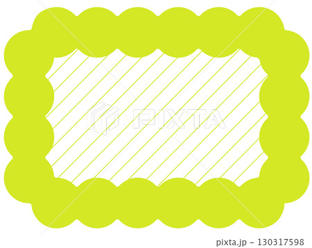 もこもこフレームと全面ストライプ　グリーン　黄緑の丸型フレーム｜斜めストライプ入りのかわいい枠素材 130317598