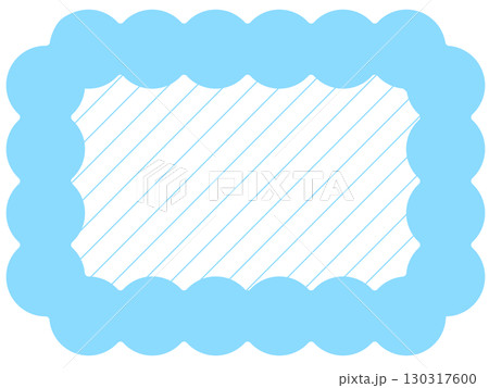 もこもこフレームと全面ストライプ　水色の丸型フレーム｜斜めストライプ入りのかわいい枠素材 130317600