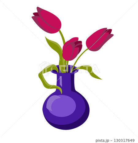 Blue vase and three red tulips. Vector illustration isolated on white background. Blue vase and three red tulips. Vector illustration isolated on white background. 130317649