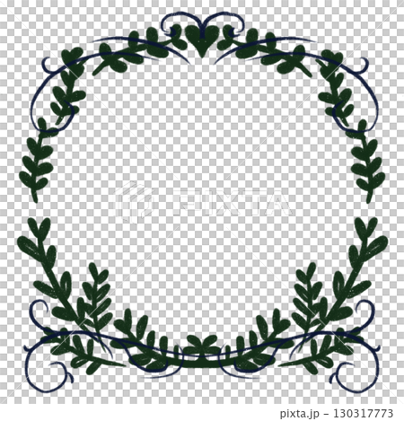 Deep green leaves silhouette circular frame border illustration 130317773