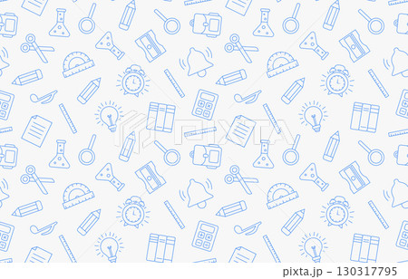 School supplies seamless pattern. Back to school linear icons endless background. Recolorable seamless pattern for printing 130317795