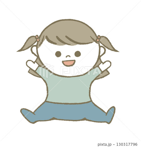 笑顔で座る赤ちゃん 水色 笑顔で座る赤ちゃん 水色 130317796