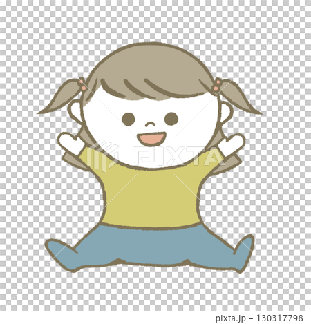 笑顔で座る赤ちゃん　黄色 130317798