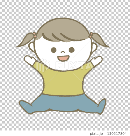 笑顔で座る赤ちゃん　黄色 130317804