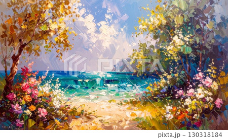 青い海と花々(印象派) 130318184
