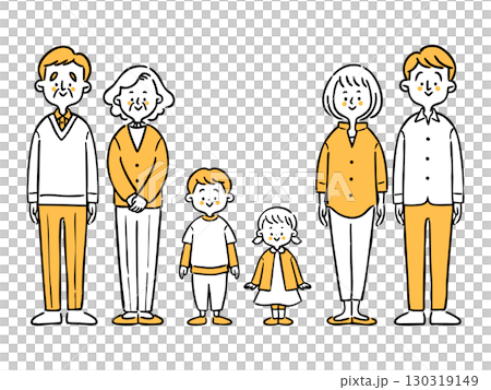 Three generations of family, whole body, vector (orange) 130319149