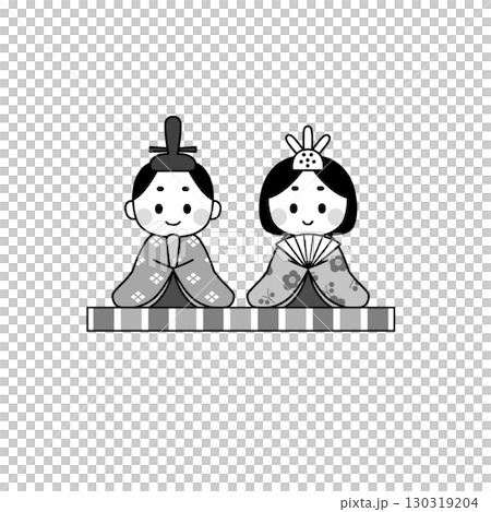 お内裏様とお雛様を台座の上に並べたシンプルなモノクロ（グレースケール）イラスト 130319204