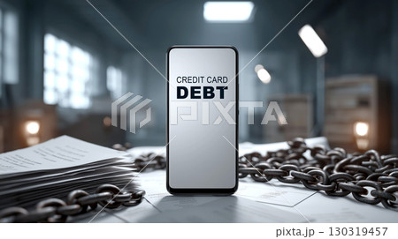 View of Credit card debt concept with smartphone chain...のイラスト素材 [130319457 ...