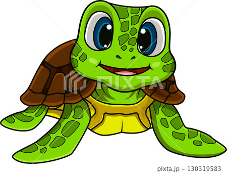 Smiling Cartoon Sea Turtle with Big Eyes 130319583
