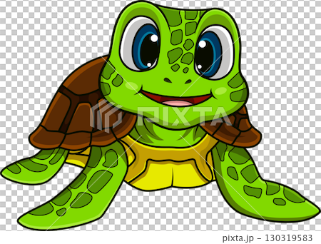 Smiling Cartoon Sea Turtle with Big Eyes 130319583