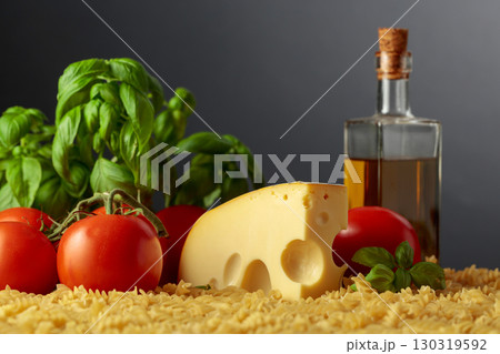 Ingredients for preparing traditional Italian pasta with cheese. Ingredients for preparing traditional Italian pasta with cheese. 130319592