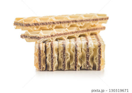Sweet crispy wafers isolated on white background. Sweet crispy wafers isolated on white background. 130319671