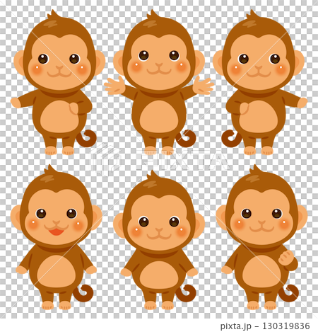 指さしをするサルのキャラクターイラストセット 130319836