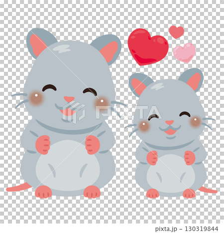 Illustration of a smiling sitting mouse parent and child 130319844
