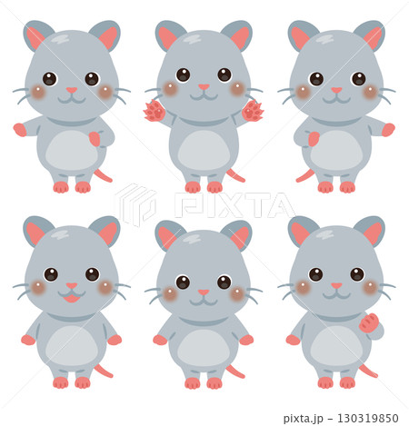 指さしをするネズミのキャラクターイラストセット 130319850