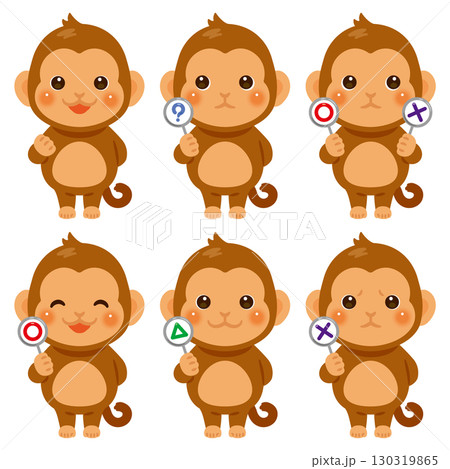 ○×△の札を持ったサルのキャラクターイラストセット 130319865