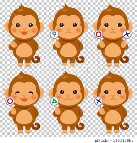 ○×△の札を持ったサルのキャラクターイラストセット 130319865