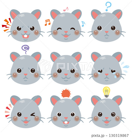 ネズミのイラストセット 顔表情のみ ネズミのイラストセット 顔表情のみ 130319867