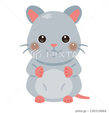 お座りしたネズミのイラスト 130319868