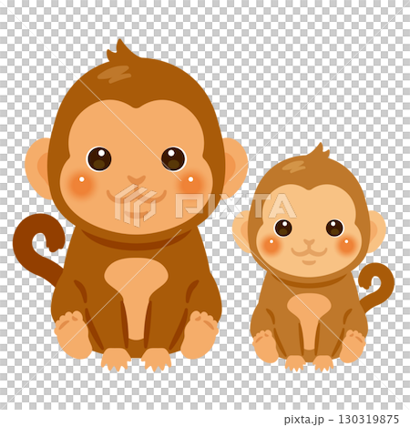 Illustration of a sitting monkey parent and child 130319875