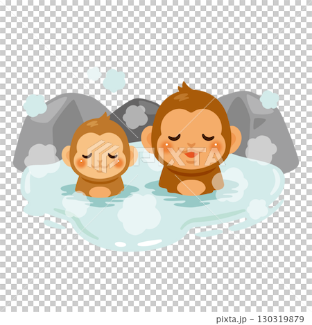 Illustration of a monkey soaking in a hot spring Illustration of a monkey soaking in a hot spring 130319879