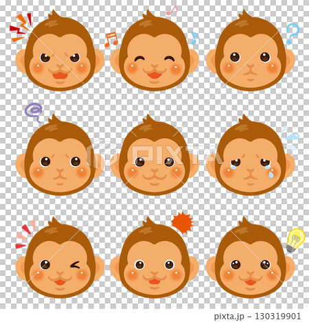 Monkey illustration set - facial expressions only 130319901
