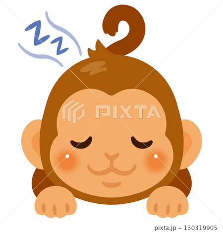 うつ伏せで眠るサルのイラスト 130319905