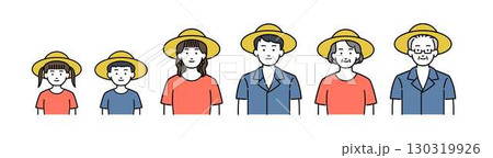 麦わら帽子をかぶった老若男女 麦わら帽子をかぶった老若男女 130319926