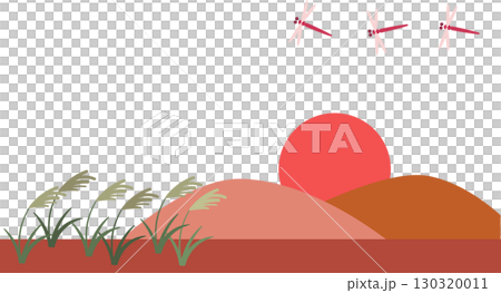 Background illustration of sunset, silver grass and red dragonflies Background illustration of sunset, silver grass and red dragonflies 130320011