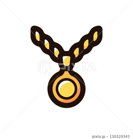 ゴールドチェーン、ネックレスのイラストアイコン（アクセサリー・ファッション・ヒップホップ素材） 130320345