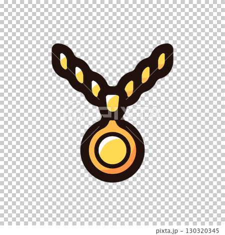 ゴールドチェーン、ネックレスのイラストアイコン（アクセサリー・ファッション・ヒップホップ素材） 130320345