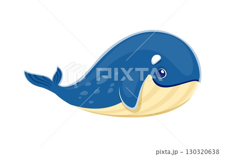 Cartoon sperm whale character. Isolated vector cachalot sea animal, ocean mammal creature with blue skin. Friendly aquatic personage for game or book, marine fauna, biodiversity, nature wildlife 130320638