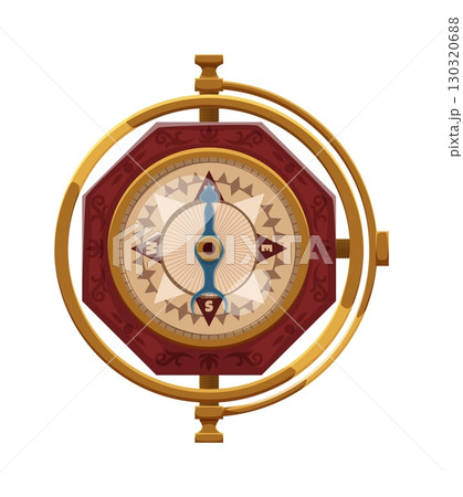 Cartoon vintage compass Caribbean pirates or corsairs game icon. Isolated vector ancient, nautical, sea navigation item, reveals wind rose symbol with directions and arrow, tool for maritime adventure Cartoon vintage compass Caribbean pirates or corsairs game icon. Isolated vector ancient, nautical, sea navigation item, reveals wind rose symbol with directions and arrow, tool for maritime adventure 130320688