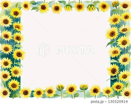 ナチュラルなひまわりのフレームのイラスト 130320914
