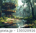 森の中の無人の廃業した廃墟の遊園地　ai生成画像 130320916