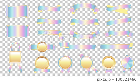 Holographic ribbon and medal set, pastel gradient decorative material Holographic ribbon and medal set, pastel gradient decorative material 130321460