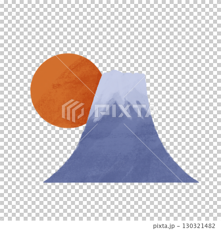 Hand-drawn color illustration of Mount Fuji and the sun 130321482