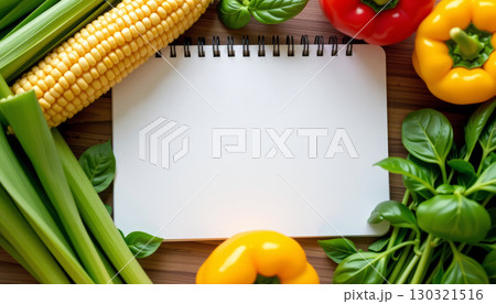 Blank spiral notepad surrounded by fresh...のイラスト素材 [130321516] - PIXTA