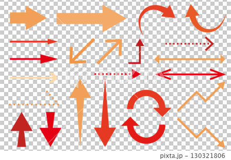 A set of red and orange arrow icons that can be used in presentation materials 130321806