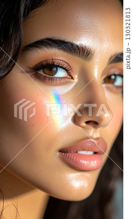 close up portrait of young woman with fashion makeup 130321813
