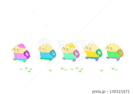 遠足に行くかわいい猫　手描きイラスト素材 130321871